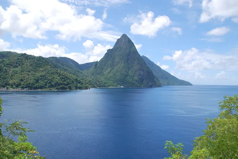 Petit Piton rising above the bay of Soufrière, Saint Lucia