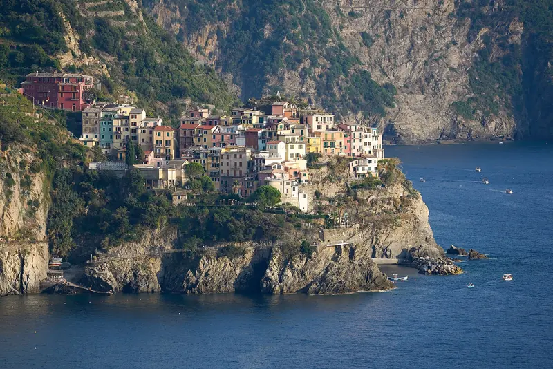 Manarola in the Cinque Terre seen from the sea, Italy