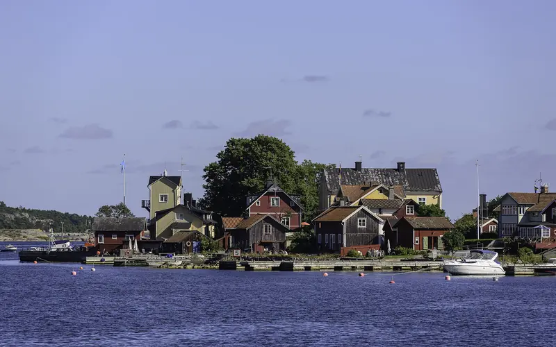 Waterfront houses on Sandhamn in the Stockholm archipelago, Sweden